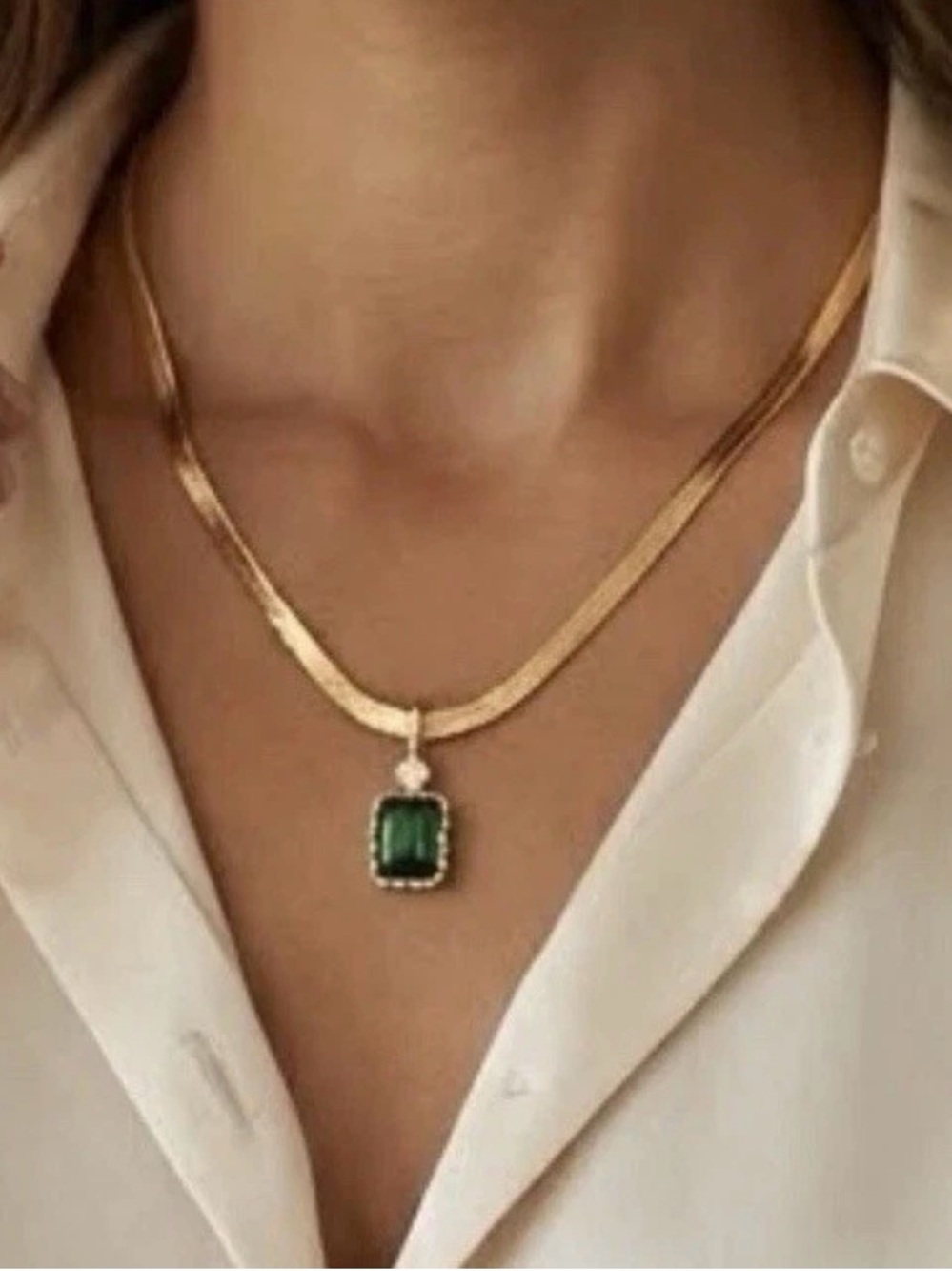 18K Gold Plated Emerald Snake Chain Necklace Stainless Steel womens jewelry